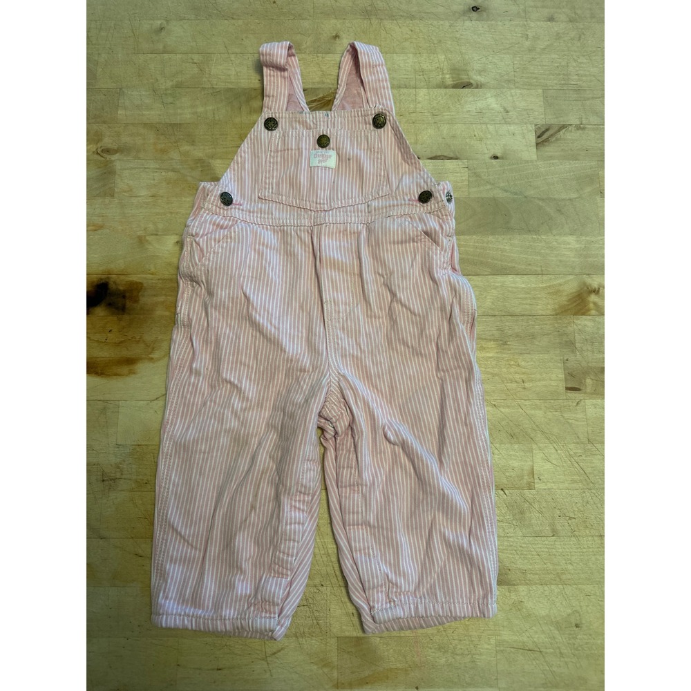 Vintage OshKosh Bgosh Infant Baby Girl Pink White Striped Overalls Jumpsuit 18 M